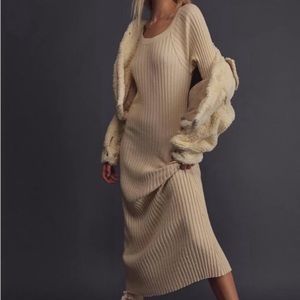 Free People Cream Ribbed Sweater Dress
